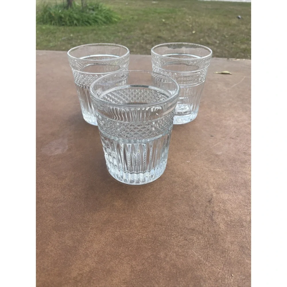 Lot‎ 3 vintage Libbey Duratuff Everest Stackable clear ribbed Glasses 4.5